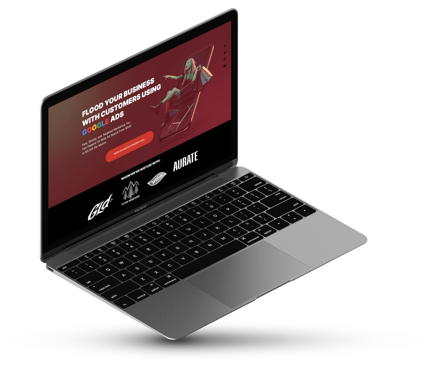 Hardy Marketing landing page design mockup on a laptop